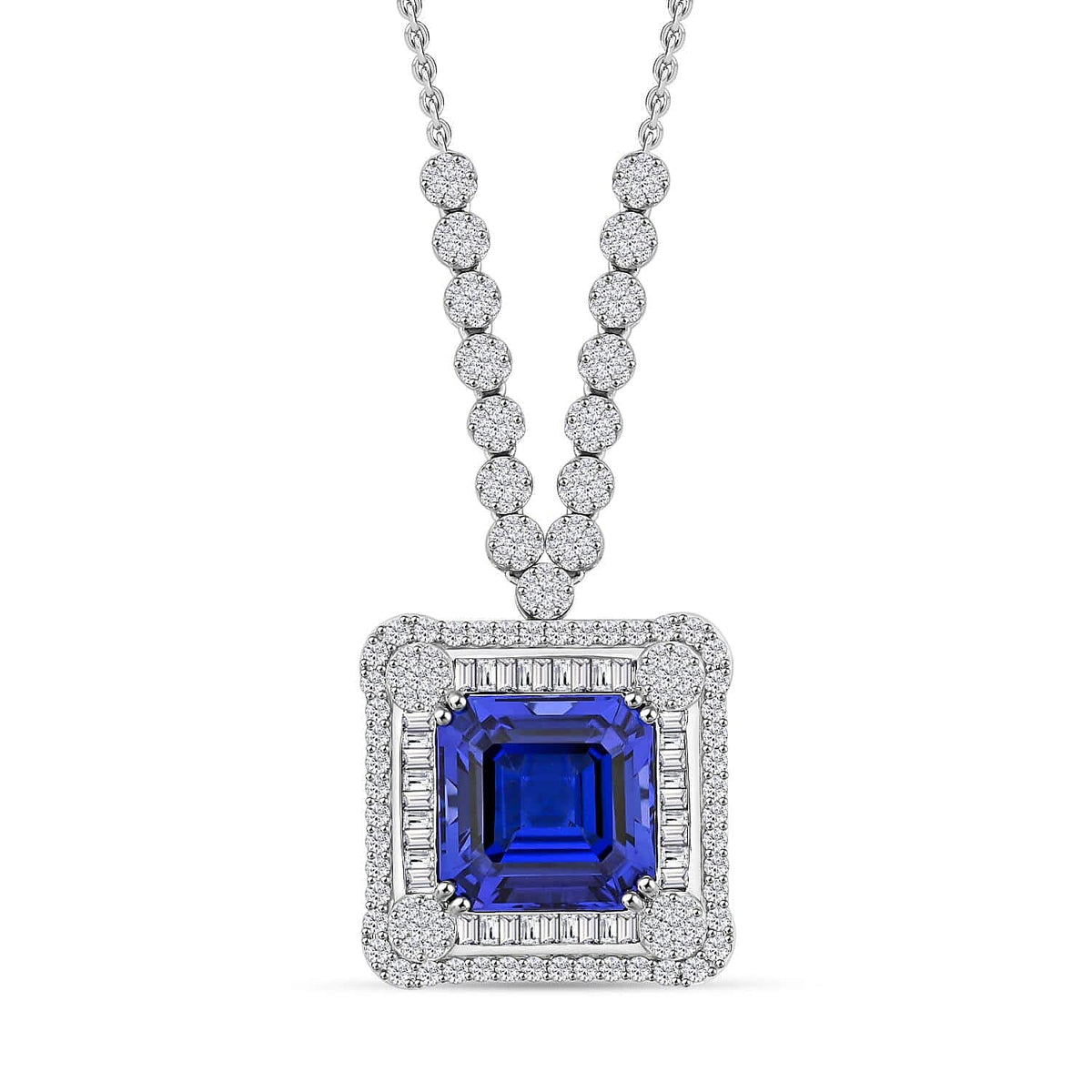 Chairman Vault Collection - Certified and Appraised RHAPSODY 950 Platinum AAAA Tanzanite and E-F VS Diamond Halo Pendant Necklace 18 Inches 21.40 ct. 7779275 0