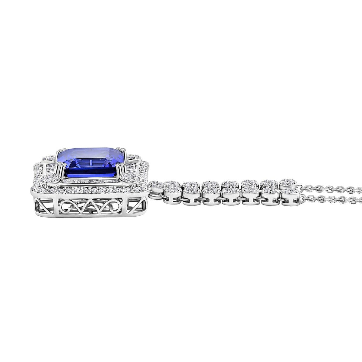 Chairman Vault Collection - Certified and Appraised RHAPSODY 950 Platinum AAAA Tanzanite and E-F VS Diamond Halo Pendant Necklace 18 Inches 21.40 ct. 7779275 1