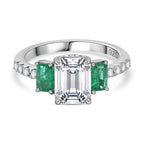 Moissanite & Emerald Ring in Rhodium Overlay Sterling Silver 2.26 Ct_7780365