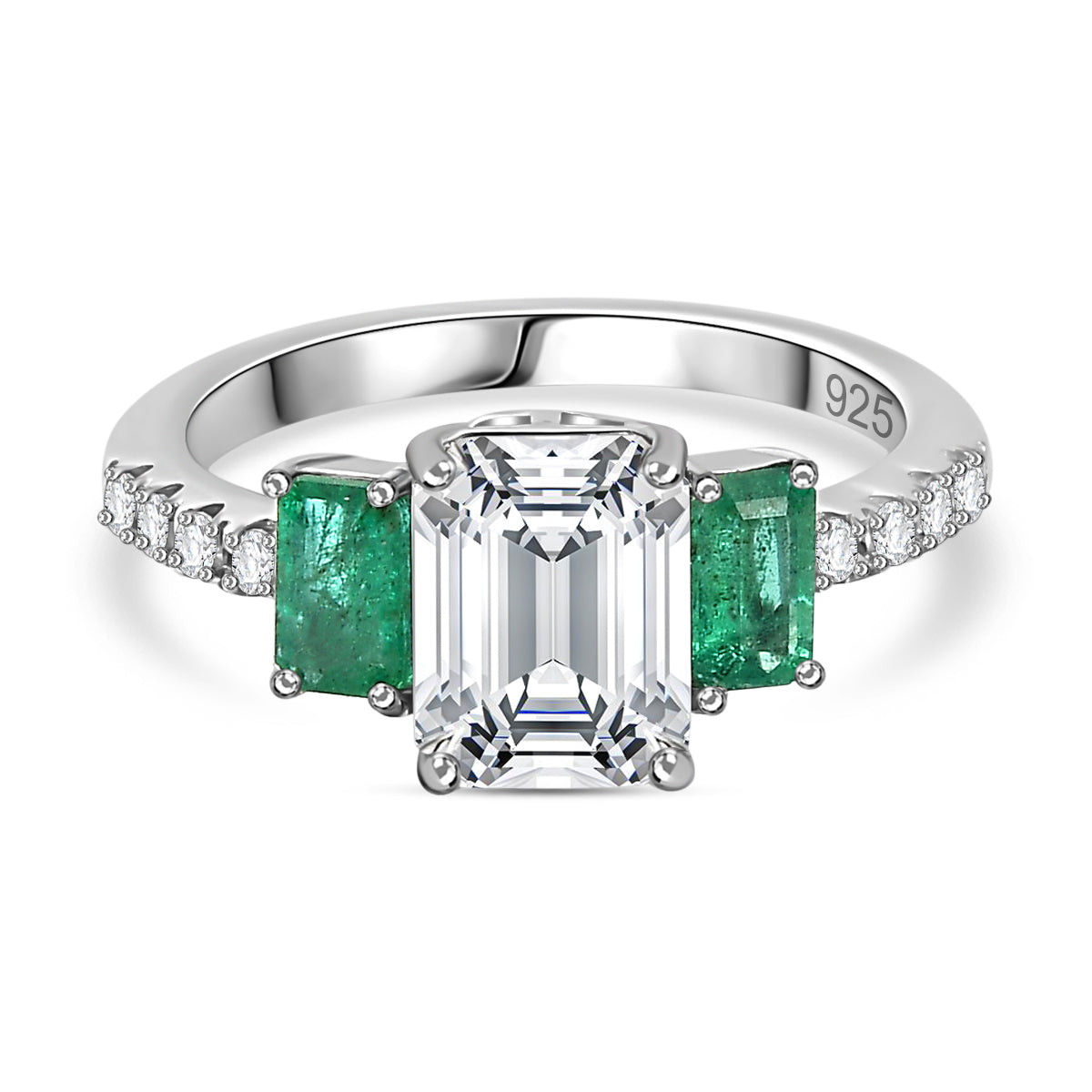 2.3 Ct. Moissanite Trilogy Ring in Rhodium Sterling Silver V32516118 0