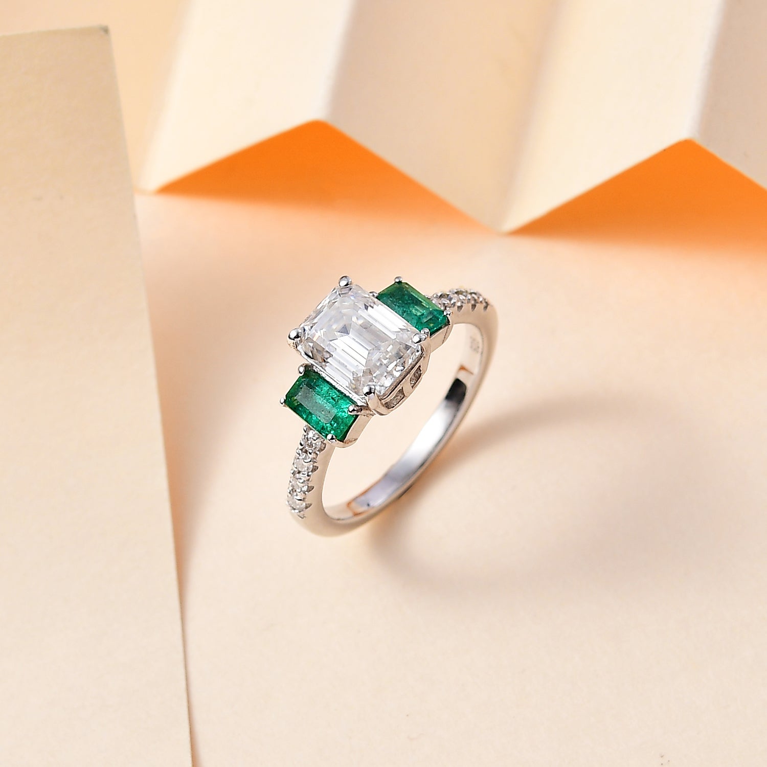 2.3 Ct. Moissanite Trilogy Ring in Rhodium Sterling Silver V32516118 1
