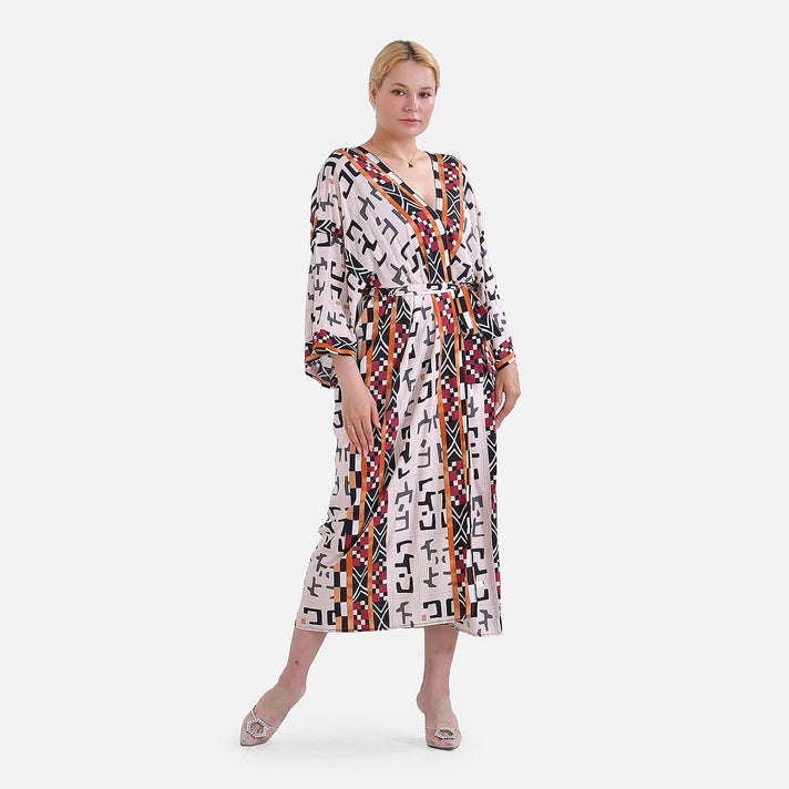 Closeout Deal- Stylish Long Sleeve Bohemian Print Long Kimono (One Size) - Brown 7780513 1