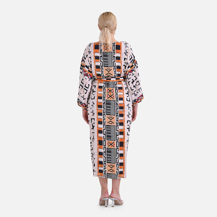 Closeout Deal- Stylish Long Sleeve Bohemian Print Long Kimono (One Size) - Brown 7780513 2
