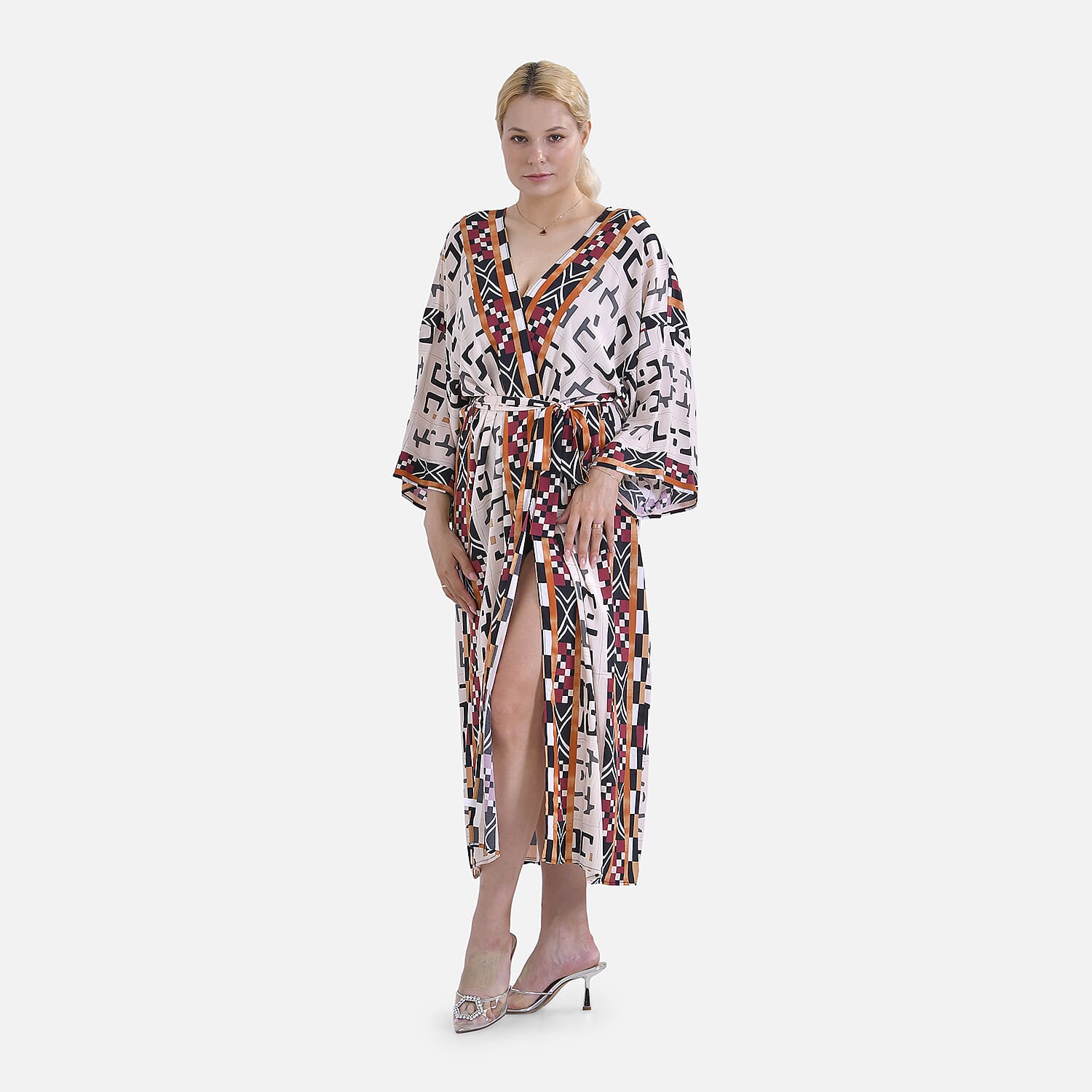 Closeout Deal- Stylish Long Sleeve Bohemian Print Long Kimono (One Size) - Brown 7780513 3