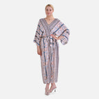 Closeout Deal: Bohemian Style Beige Multi-Stripe Long Wrap Kimono (One Size)_7780514