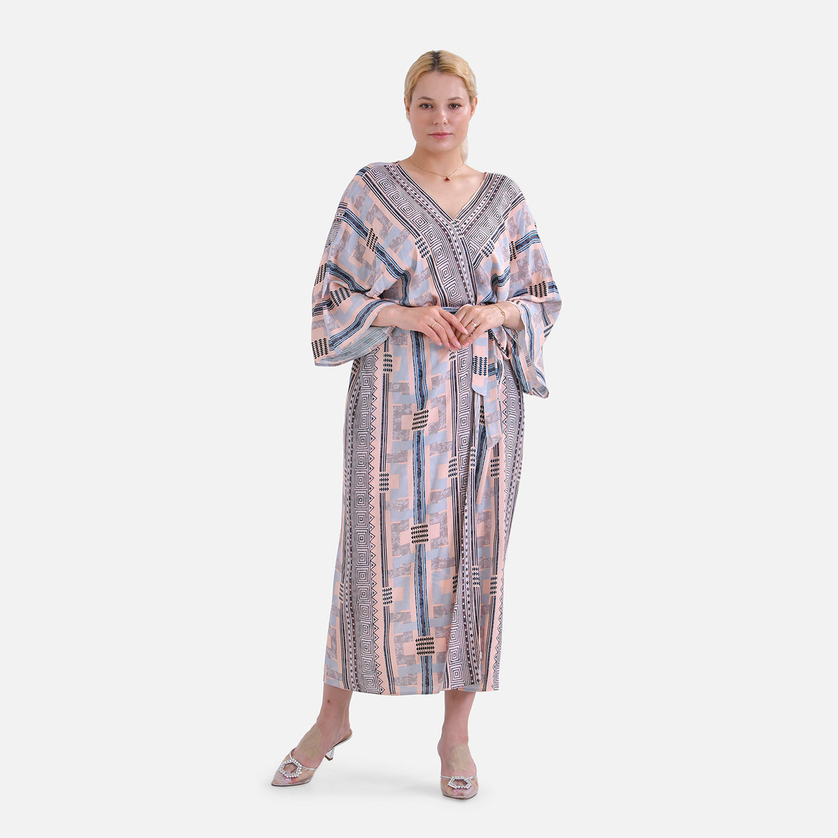 Closeout Deal: Bohemian Style Beige Multi-Stripe Long Wrap Kimono (One Size) V32536096 4
