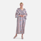 Closeout Deal: Bohemian Style Beige Multi-Stripe Long Wrap Kimono (One Size)_7780514_3