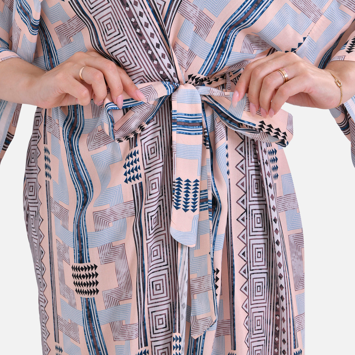 Closeout Deal: Bohemian Style Beige Multi-Stripe Long Wrap Kimono (One Size) V32536096 5