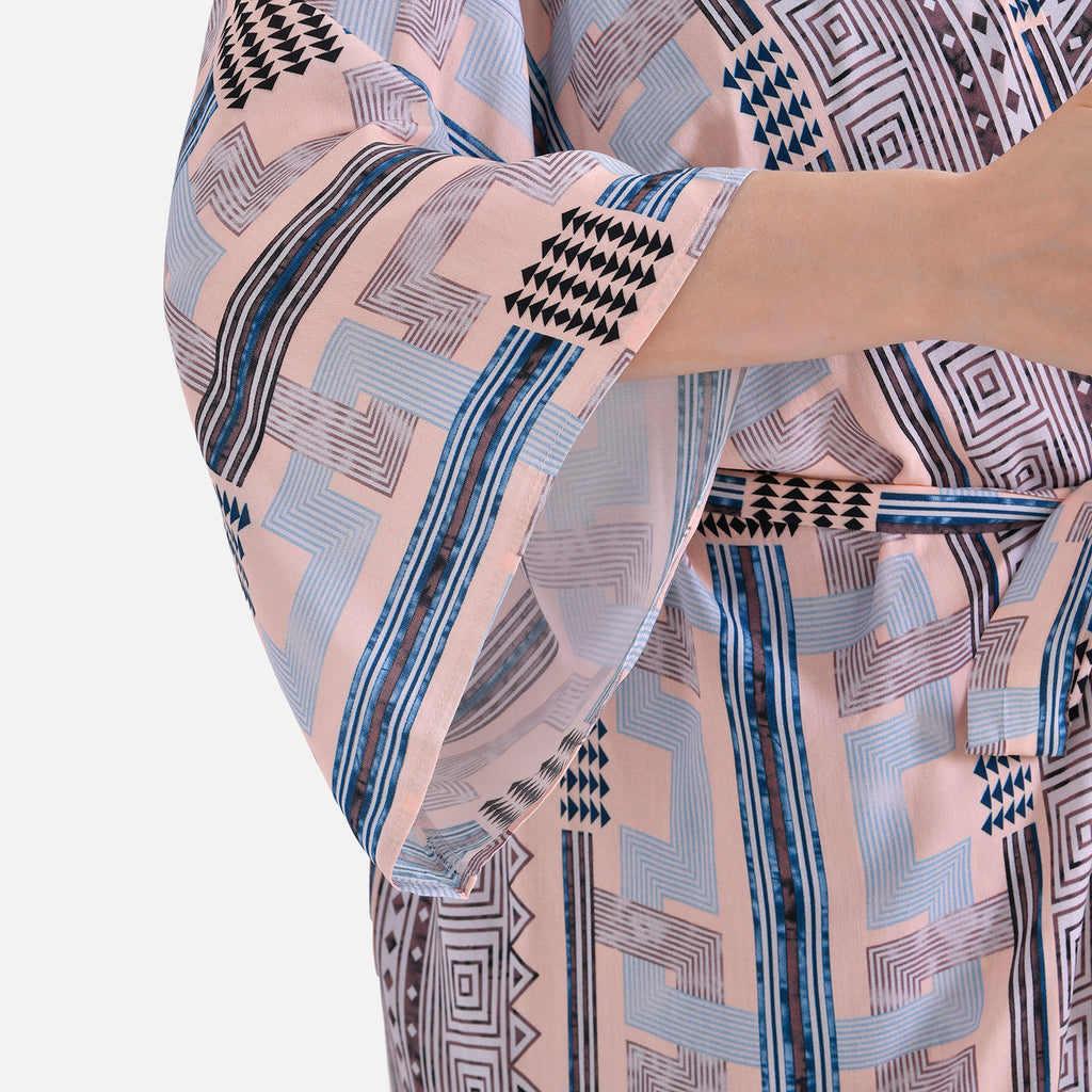Closeout Deal: Bohemian Style Beige Multi-Stripe Long Wrap Kimono (One Size)_7780514_5