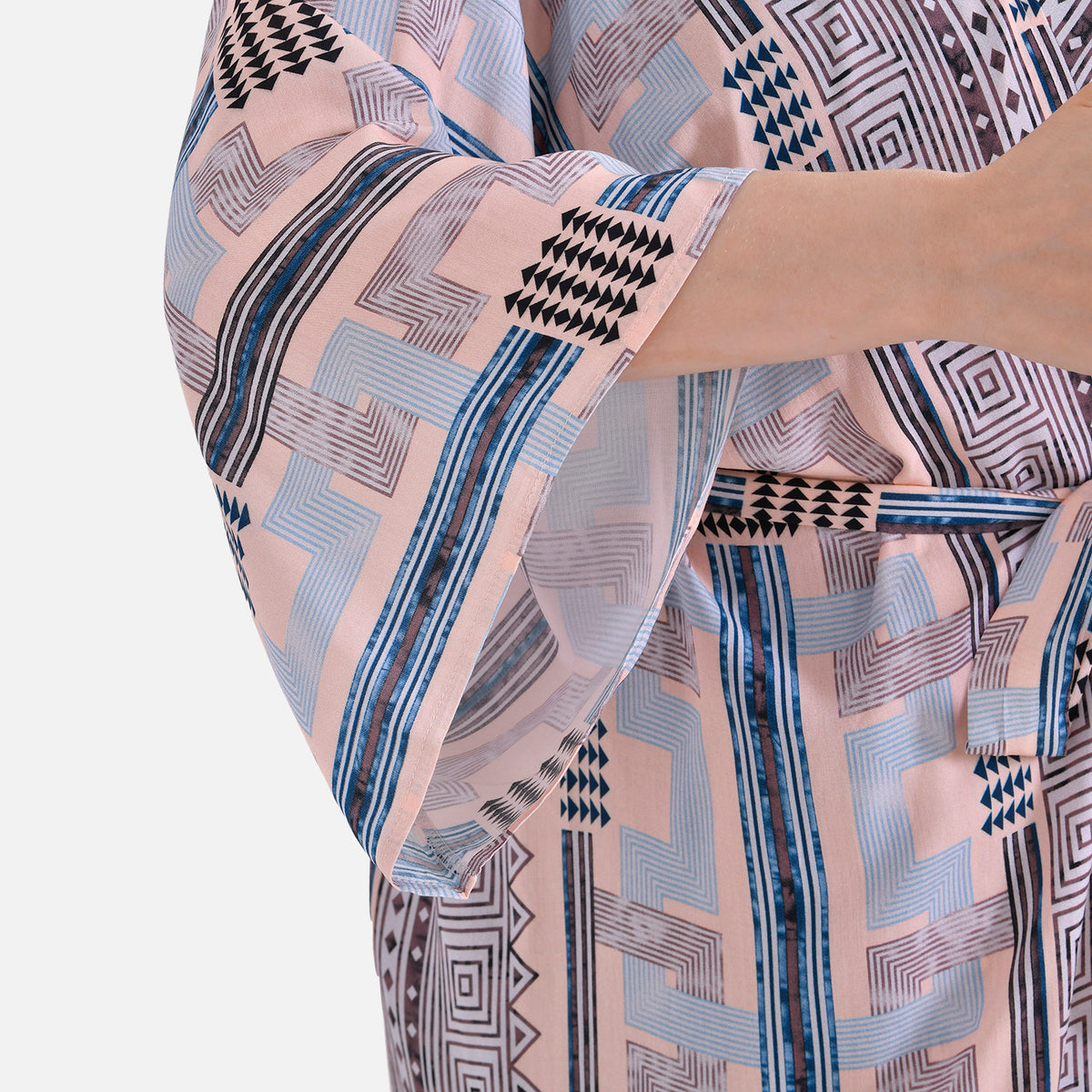 Closeout Deal: Bohemian Style Beige Multi-Stripe Long Wrap Kimono (One Size) V32536096 6