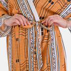 Closeout Deal: Stylish Long Sleeves Wrap Kimono with Geometric Stripe Print - Gold_7780515_4