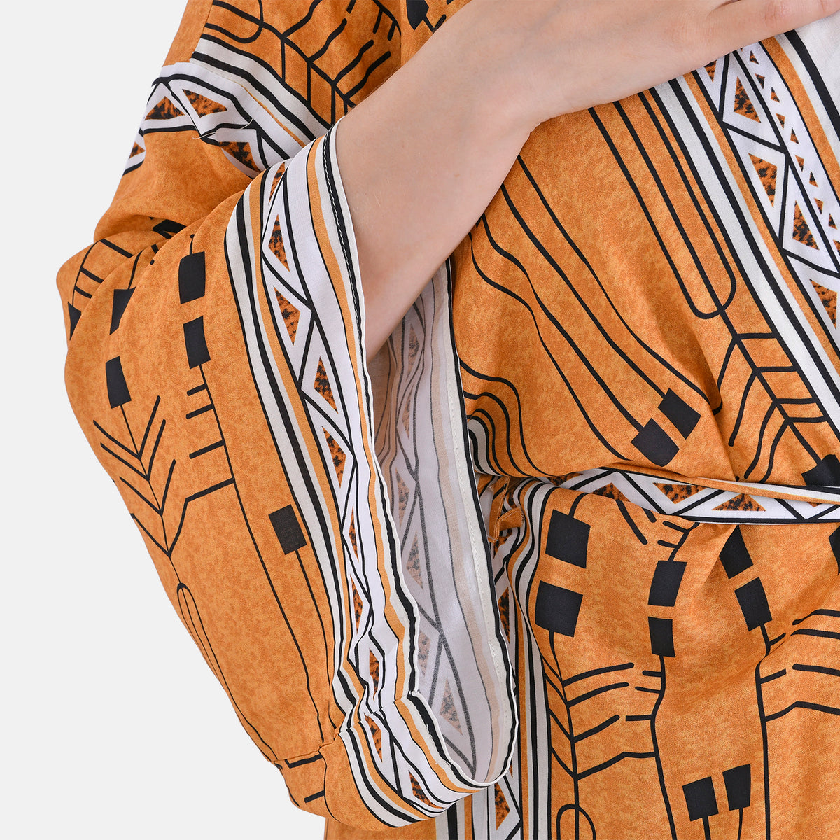 Closeout Deal: Stylish Long Sleeves Wrap Kimono with Geometric Stripe Print - Gold V32519709 6