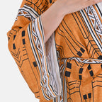Closeout Deal: Stylish Long Sleeves Wrap Kimono with Geometric Stripe Print - Gold_7780515_5