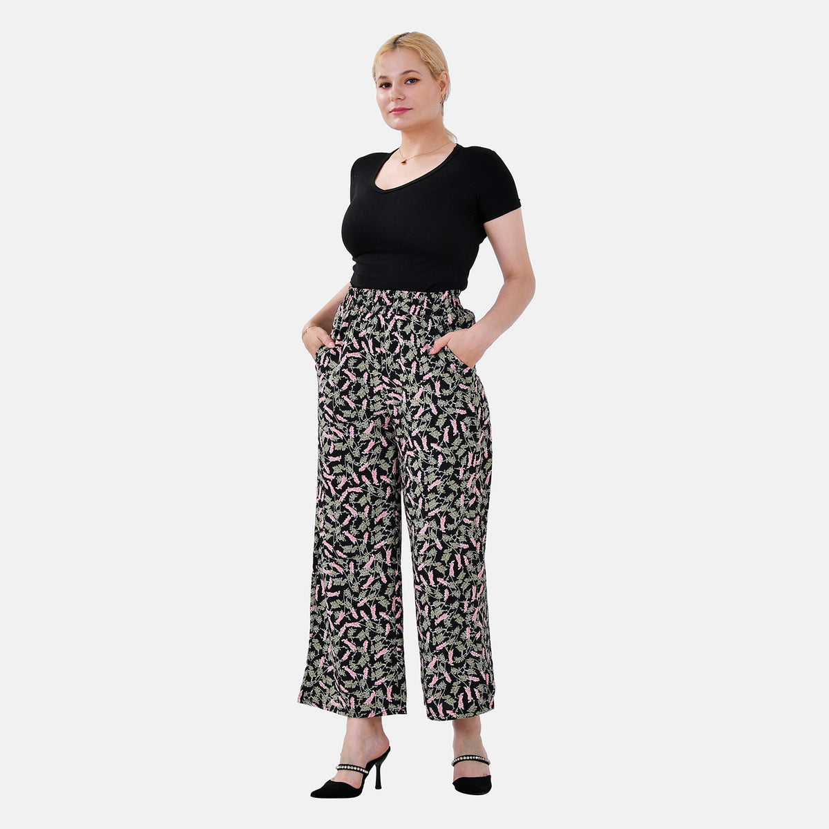 La Marey Polyester Printed Jean and Pant/Trouser (Size M) - Black V32520007 0