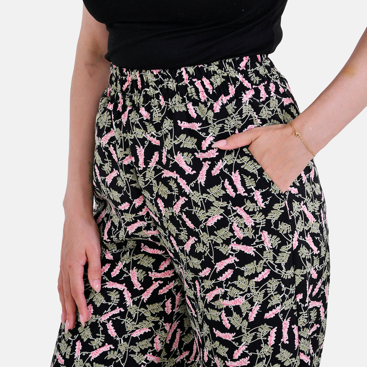 La Marey Polyester Printed Jean and Pant/Trouser (Size M) - Black V32520007 5