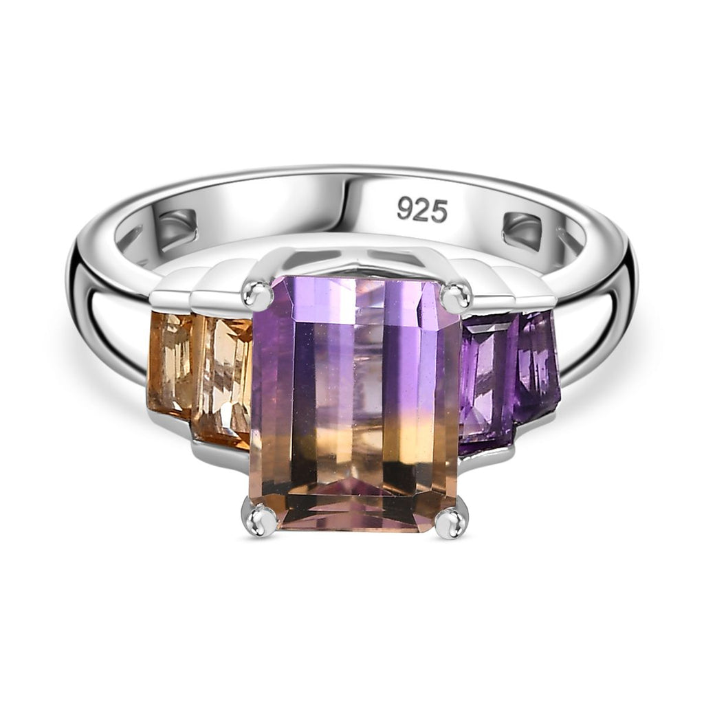 Ametrine, Citrine & Amethyst Ring in Rhodium Overlay Sterling Silver  3.13 Ct_7782035