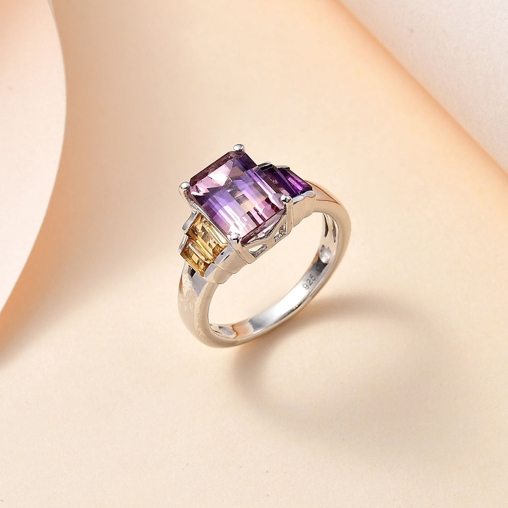 Ametrine, Citrine & Amethyst Ring in Rhodium Overlay Sterling Silver  3.13 Ct_7782035_1