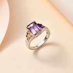 Ametrine, Citrine & Amethyst Ring in Rhodium Overlay Sterling Silver  3.13 Ct_7782035_1