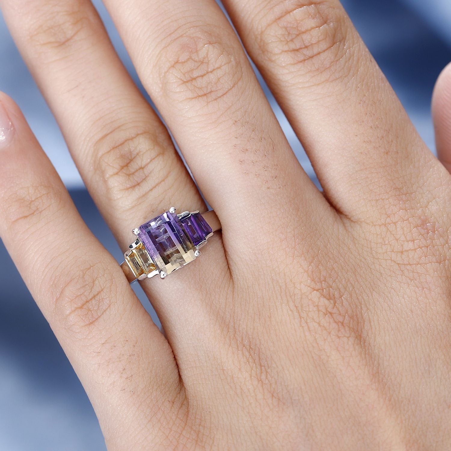 Ametrine, Citrine &amp; Amethyst Ring in Rhodium Overlay Sterling Silver  3.13 Ct V32513073 2