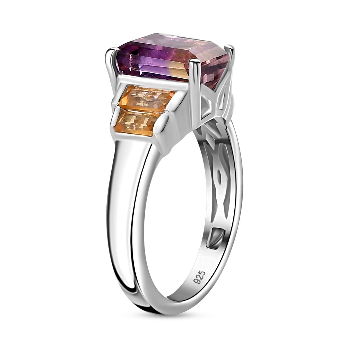 Ametrine, Citrine &amp; Amethyst Ring in Rhodium Overlay Sterling Silver  3.13 Ct V32513073 3