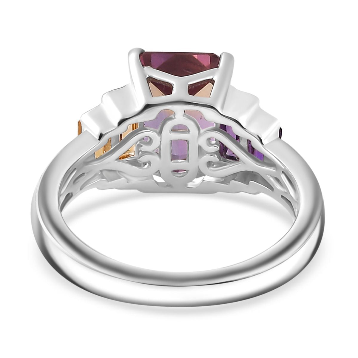 Ametrine, Citrine &amp; Amethyst Ring in Rhodium Overlay Sterling Silver  3.13 Ct V32513073 4