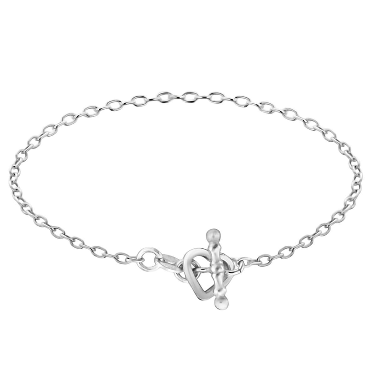 Sterling Silver Heart Fastening T-Bar Chain Bracelet (Size - 7.5) 7782232 0