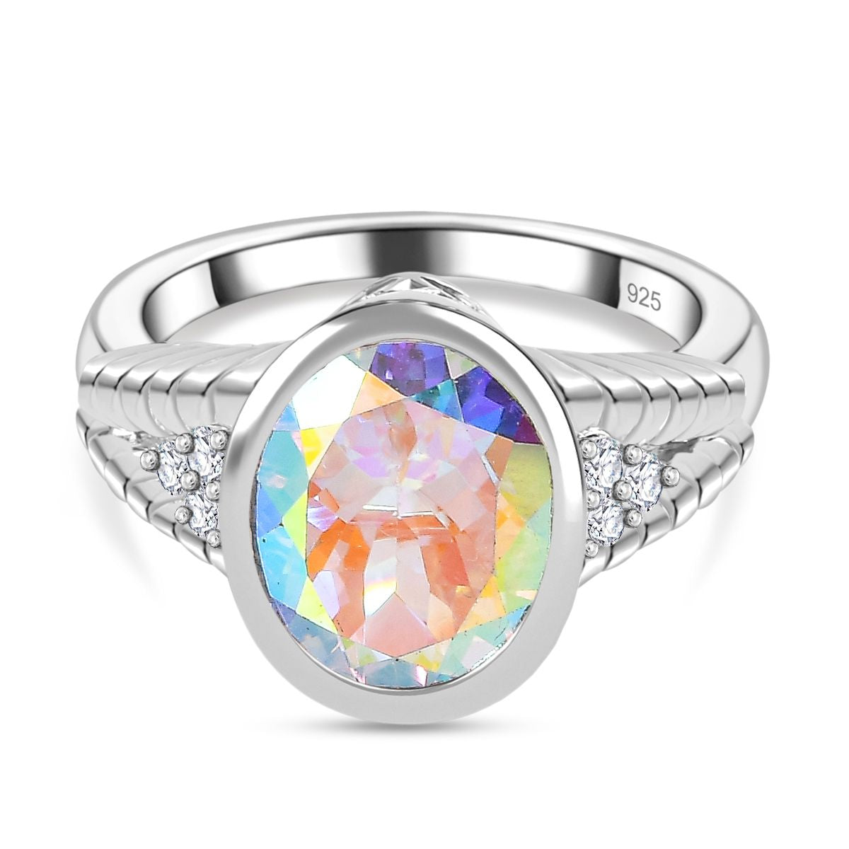 Mercury Mystic Topaz &amp; Natural Zircon Ring in Rhodium Overlay Sterling Silver 4.30 Ct, Silver Wt. 5.30 Gms 7782612 6