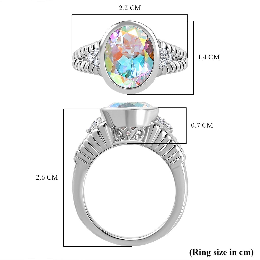 Mercury Mystic Topaz & Natural Zircon Ring in Rhodium Overlay Sterling Silver 4.30 Ct, Silver Wt. 5.30 Gms_7782612_5