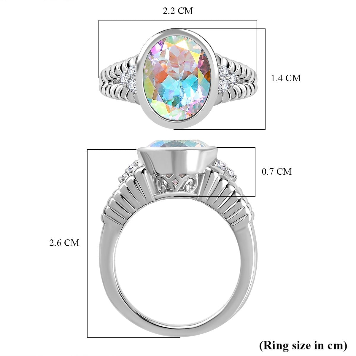 Mercury Mystic Topaz &amp; Natural Zircon Ring in Rhodium Overlay Sterling Silver 4.30 Ct, Silver Wt. 5.30 Gms 7782612 11