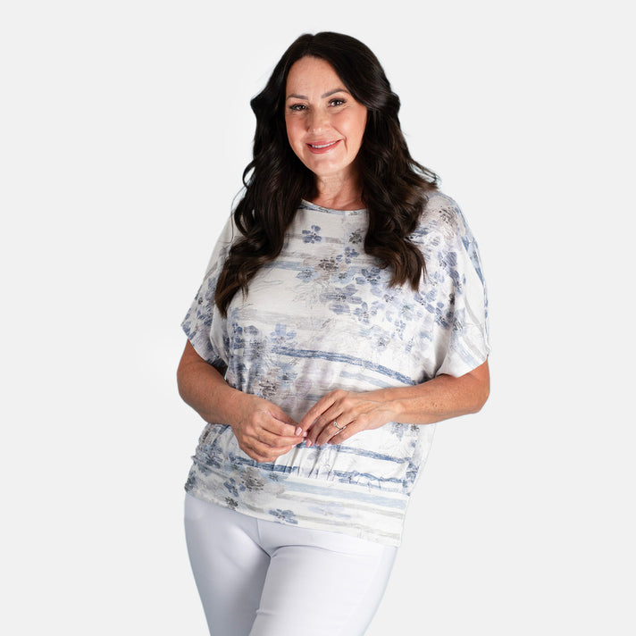 Closeout Deal Batwing Printed Top (Size 10) - Blue V32619654 1