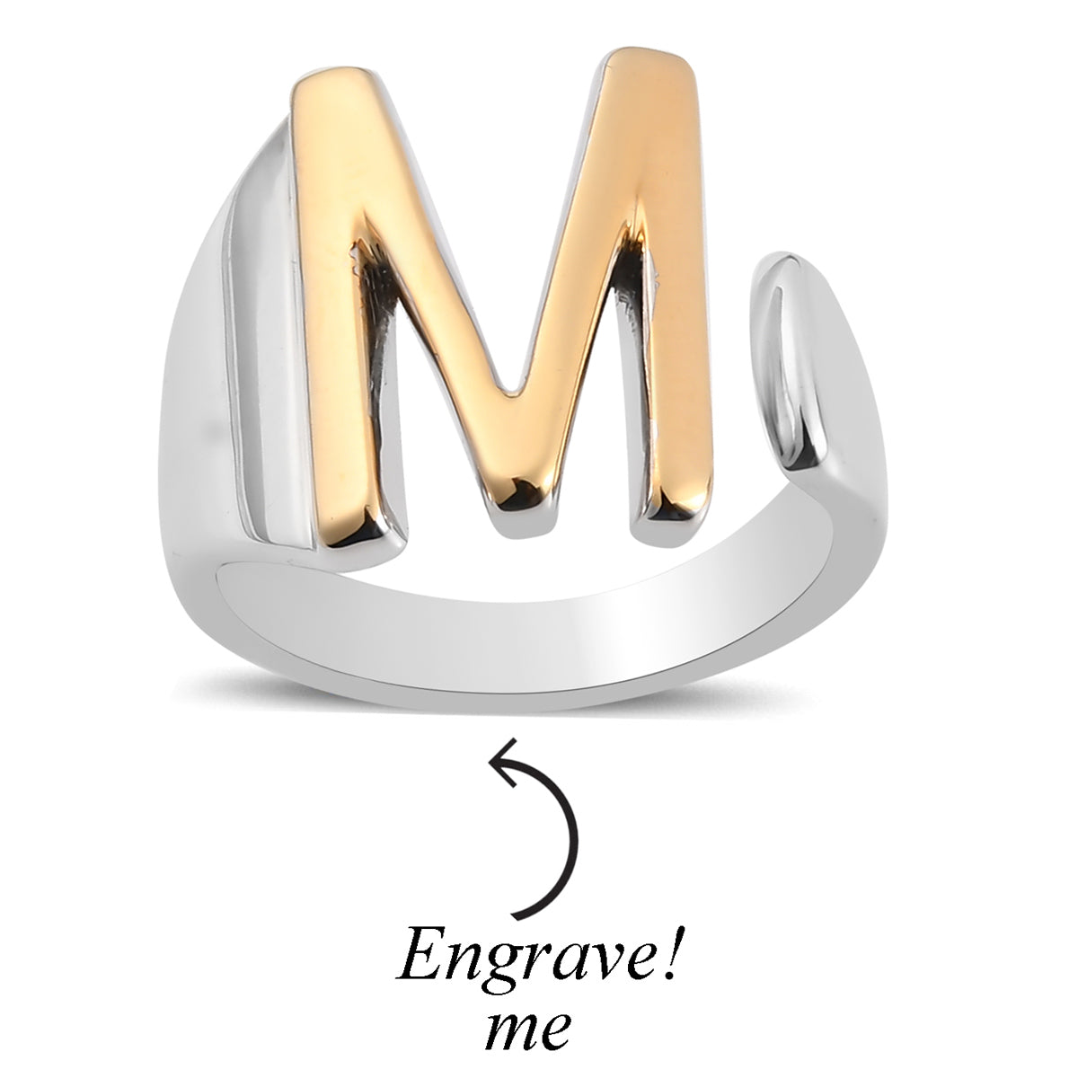 Personalised Engravable Initial M Ring in Yellow Gold Tone 7785329 2