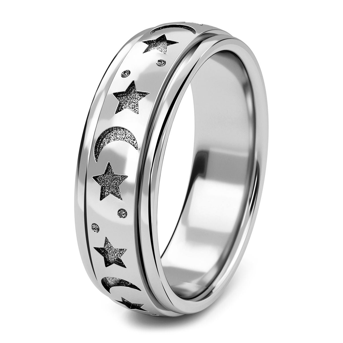 D'Joy Platinum Overlay Sterling Silver Moon &amp; Star Spinner Ring 7785684 0
