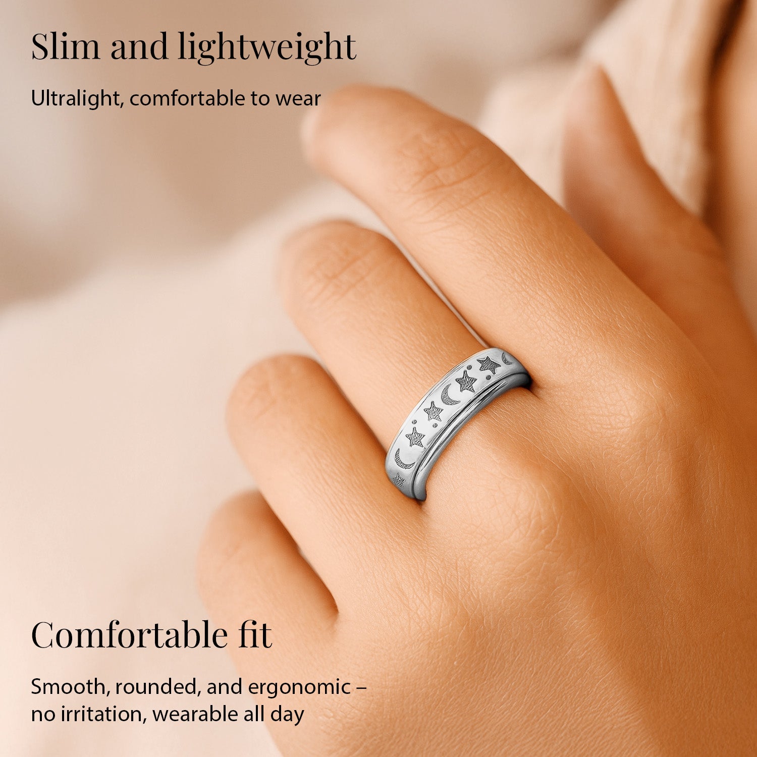 D'Joy Platinum Overlay Sterling Silver Moon &amp; Star Spinner Ring 7785684 4