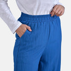 La Marey Casual Wide-Leg Pants with Elastic Waist (Size 12 to 14) - Blue_7787086_3