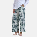 La Marey Floral Print Mid-Rise Elastic Waistband Wide Leg Trouser (Size M) - Green_7788641