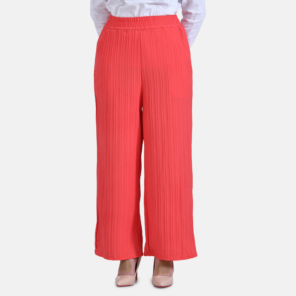 La Marey Womens High Waist Flowy Wide Leg Trousers with Vertical Pleats (Size 12 to 14) - Red_7788667