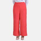 La Marey Womens High Waist Flowy Wide Leg Trousers with Vertical Pleats (Size 12 to 14) - Red_7788667