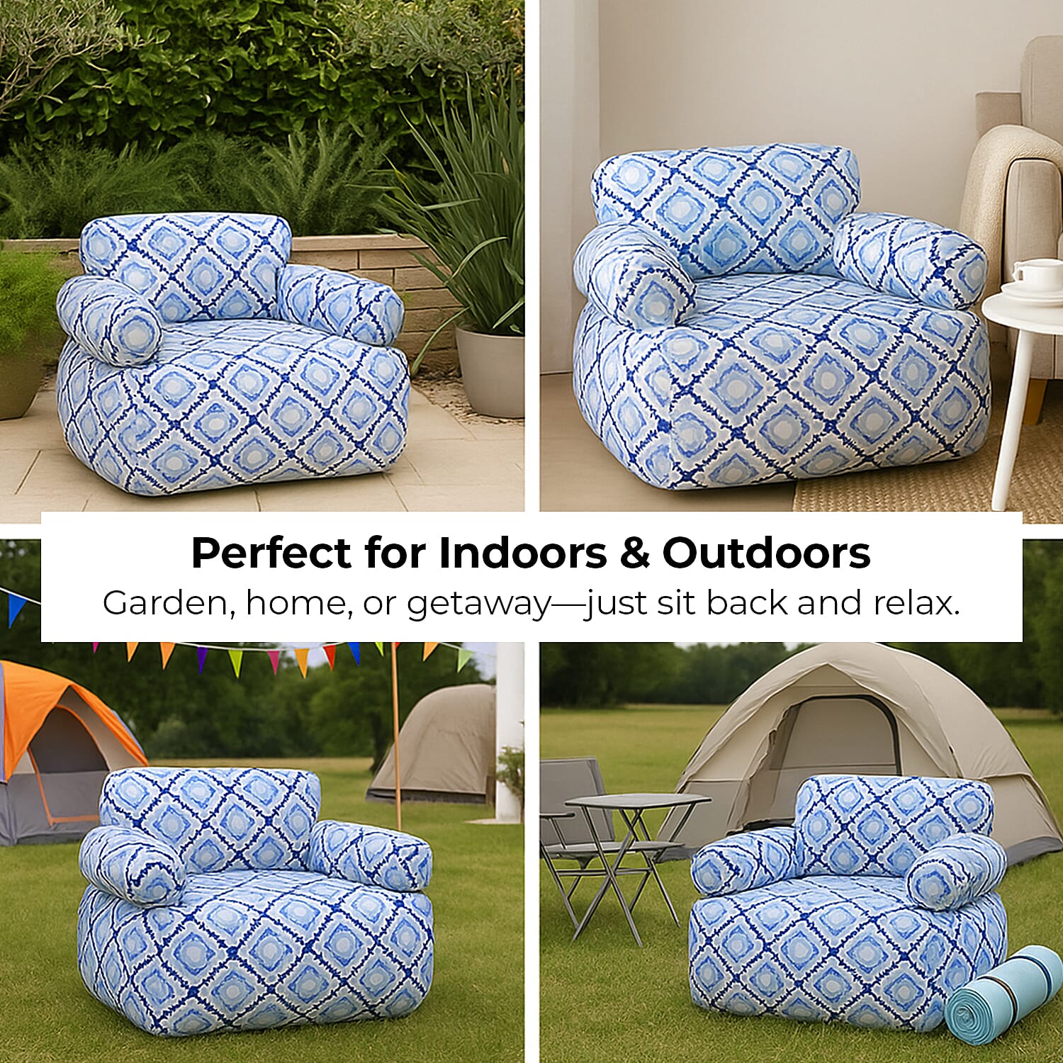 Portable Single Size Inflatable Geometric Pattern Sofa 7790141 2