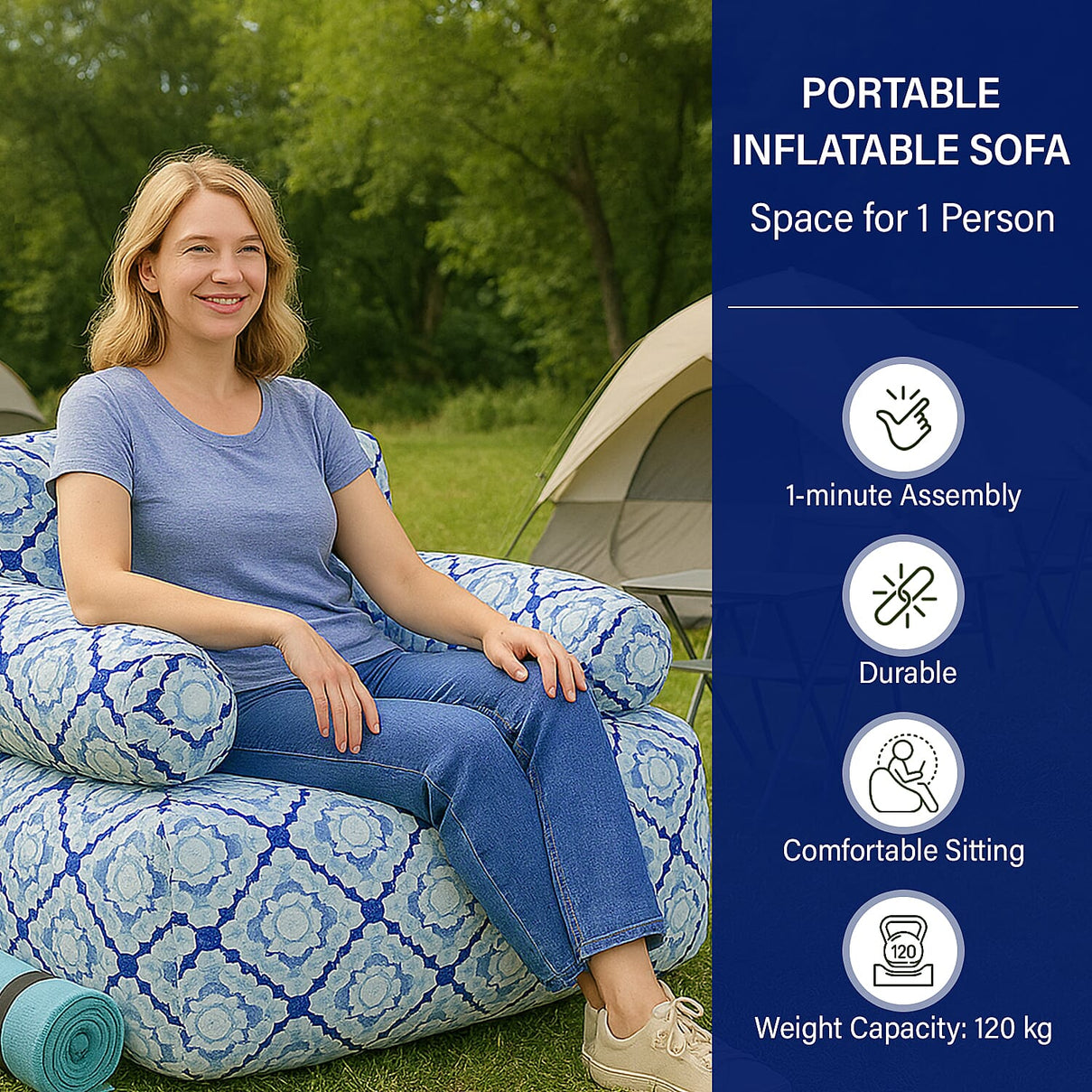 Portable Single Size Inflatable Geometric Pattern Sofa 7790141 6