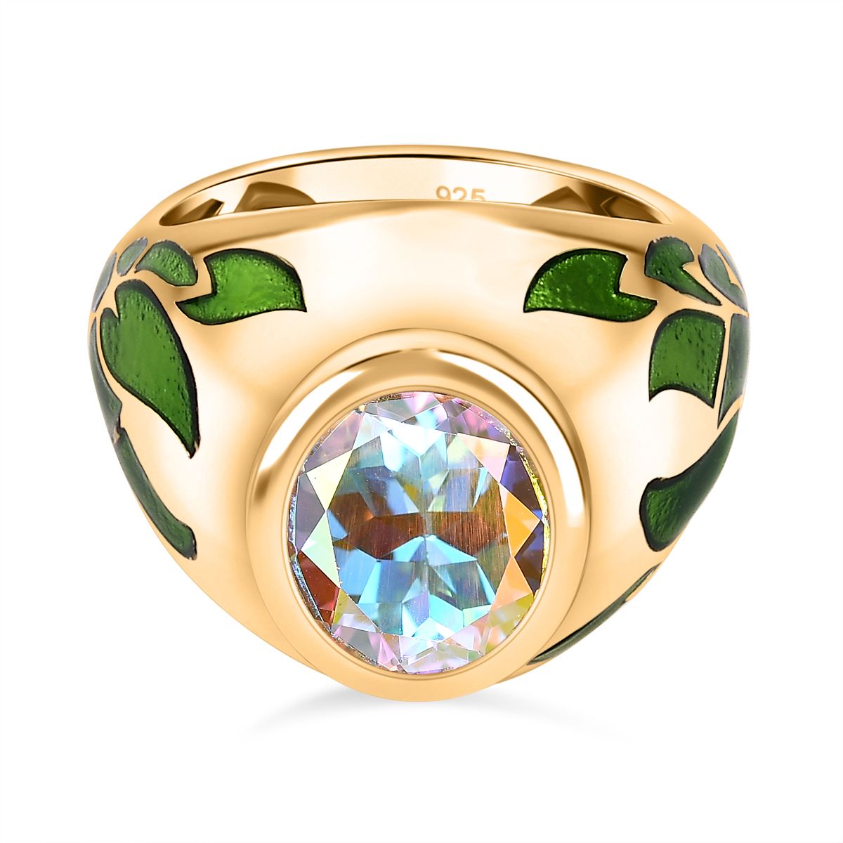 Mercury Mystic Topaz Solitaire Ring in 18K Yellow Gold Vermeil Plated Sterling Silver 4.15 Ct, Silver Wt. 7.01 Gms V32593957 3