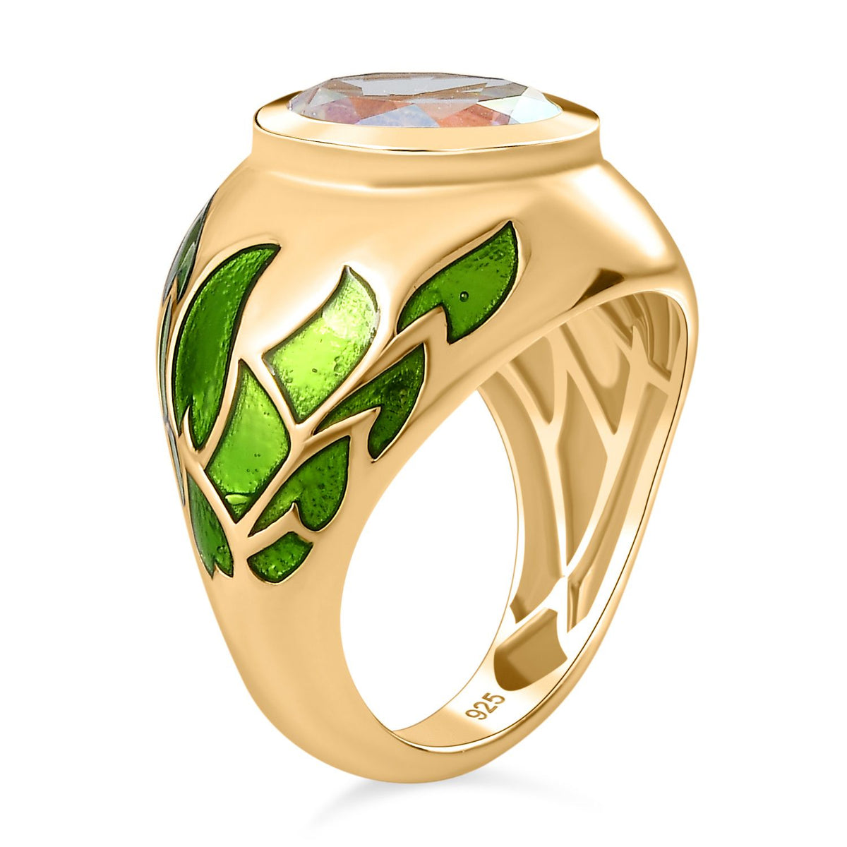 Mercury Mystic Topaz Solitaire Ring in 18K Yellow Gold Vermeil Plated Sterling Silver 4.15 Ct, Silver Wt. 7.01 Gms V32593957 4
