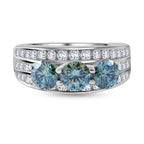 First Time Ever - Paraiba Colour Moissanite Trilogy Ring in Rhodium Overlay Sterling Silver 2.10 Ct._7791002