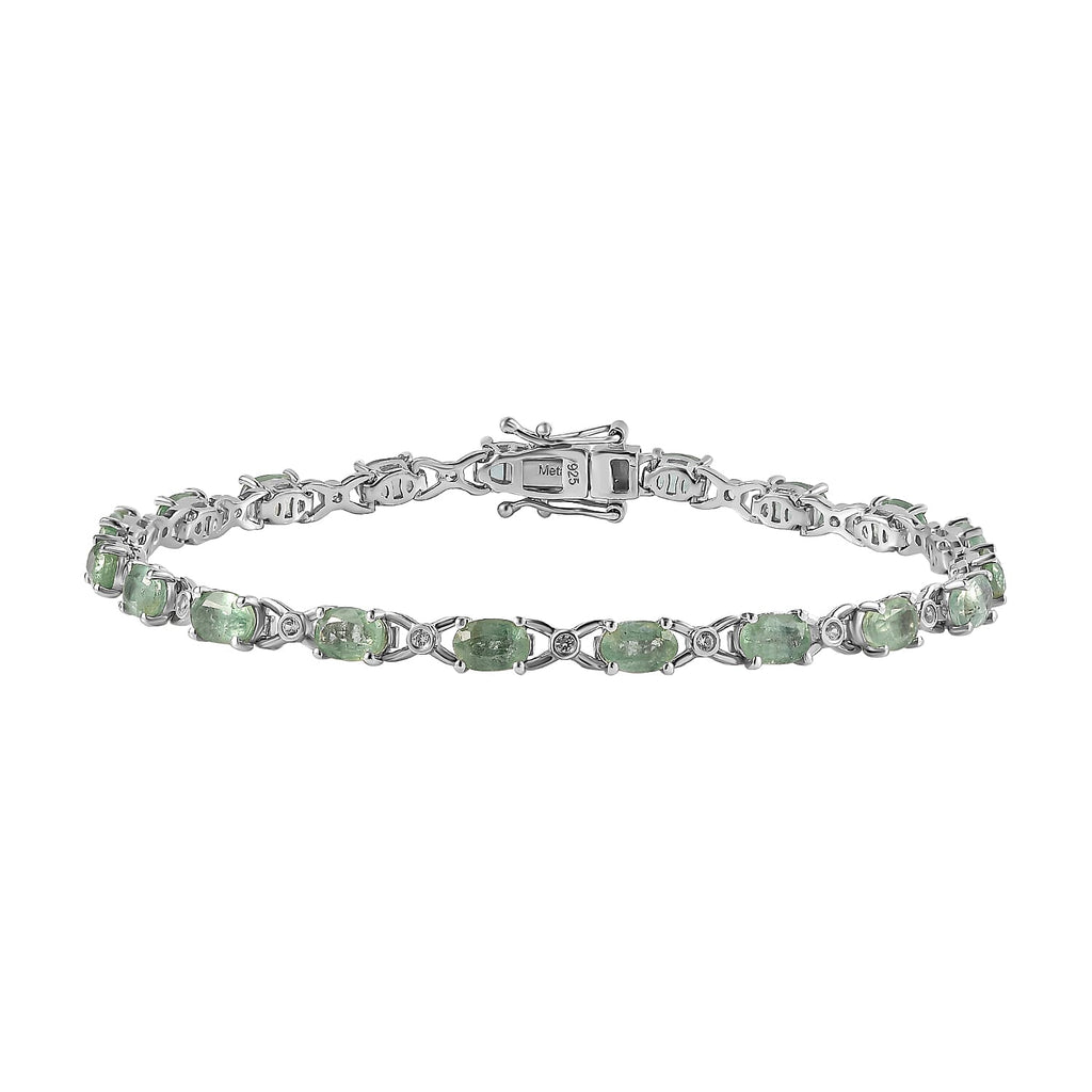 Mint Kyanite ,  White Zircon  Cluster Bracelet (Size - 8) in Platinum Overlay Sterling Silver.  Silver Wt. 10.62 Gms  11.779  Ct._7791197