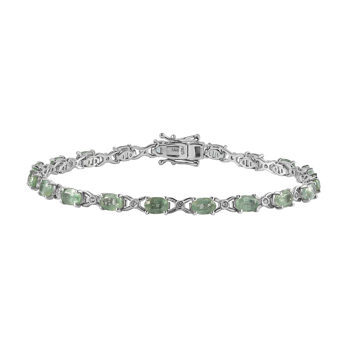 Mint Kyanite &amp; White Zircon Link Bracelet (Size - 8) in Platinum Overlay Sterling Silver V32534307 0