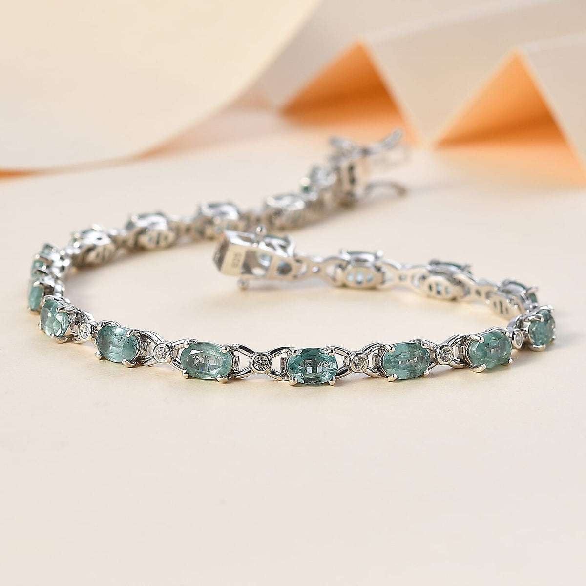 Mint Kyanite &amp; White Zircon Link Bracelet (Size - 8) in Platinum Overlay Sterling Silver V32534307 2