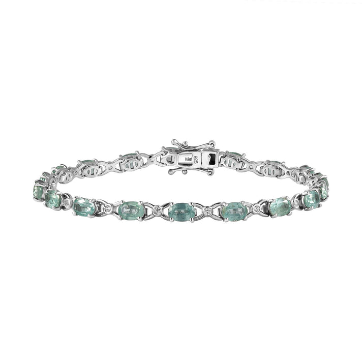 Mint Kyanite &amp; White Zircon Link Bracelet (Size - 7.5) in Platinum Overlay Sterling Silver 7791201 1