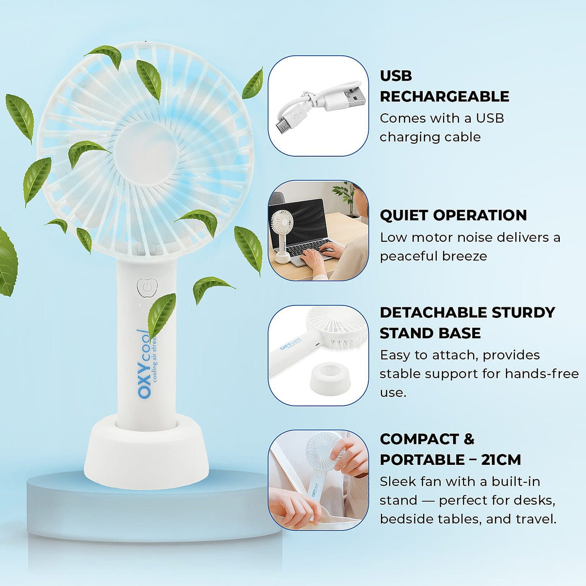 OxyCool Rechargeable Handy Fan with Stand 7791295 2