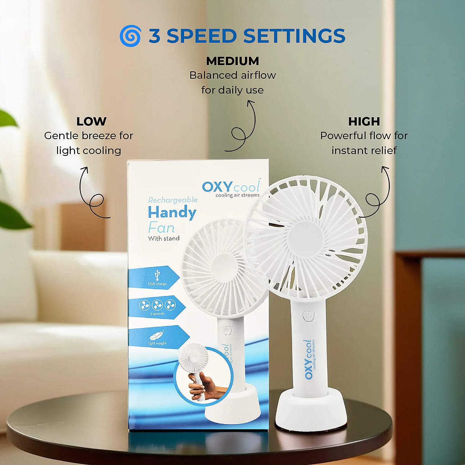 OxyCool Rechargeable Handy Fan with Stand 7791295 3