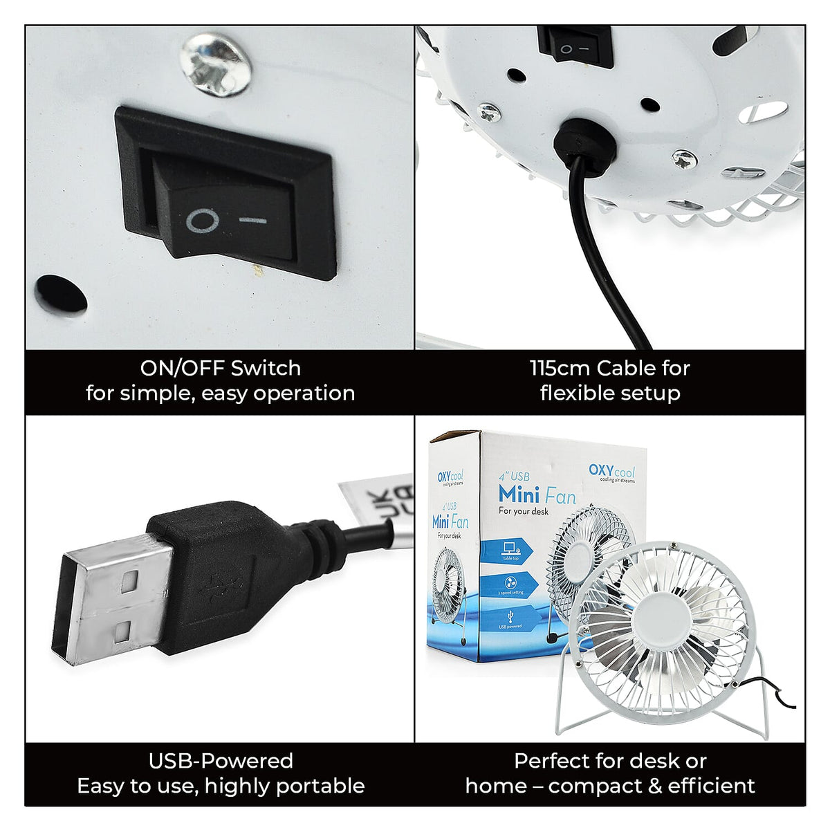 Oxycool 4-Inch USB Mini Desk Fan 7791304 5