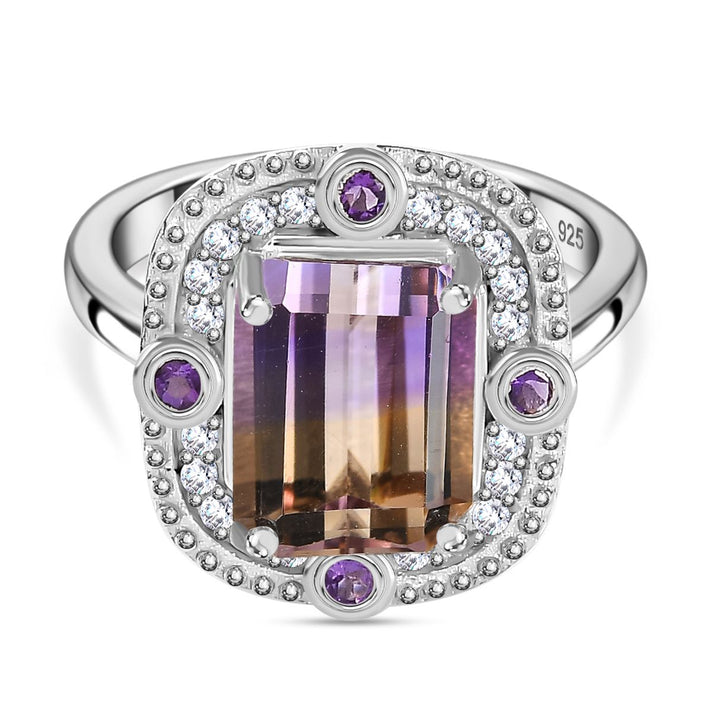 Ametrine, Natural Zircon and Amethyst Halo Ring in Rhodium Overlay Sterling Silver 3.80 Ct. 7791454 1